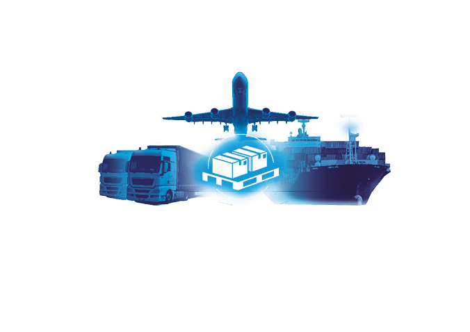 A blue and white airplane with a box on top. Beskrivelse genereret af AI